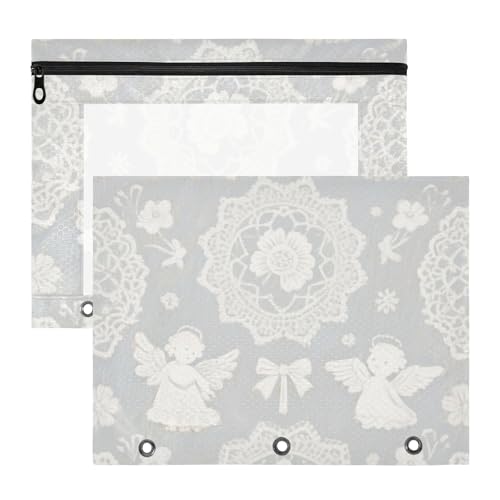 Amooorous Binder Pencil poucheses Multi-Purpose 3 Hole Punch for 3 Rings Binder 2 Pack Teacher Class White Lace Angel Flowers von Amooorous