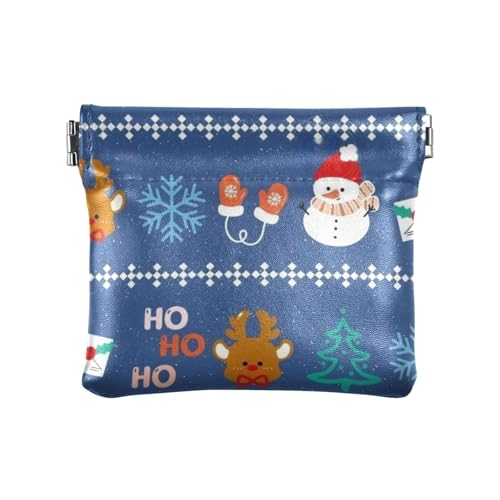 Amooorous Blau Merry Christmas Party Damen Leder Münzbörse Tragbare Mini Geldbörse Geldbörse für Männer Frauen Reisen, Blaue Frohe Weihnachten Party, 1 size von Amooorous