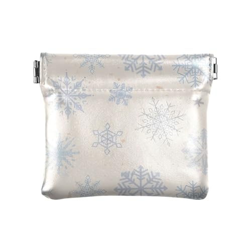 Amooorous Blau Romantische Weihnachten Schneeflocke Damen Leder Münzbörse Geldbörse Niedlich Münzhalter für Frauen, Blaue romantische Weihnachtsschneeflocke, 1 size von Amooorous