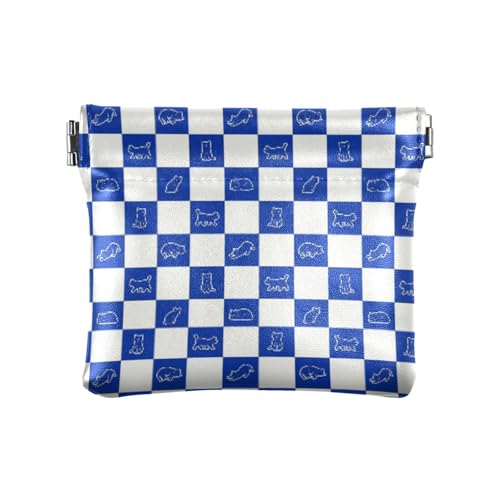 Amooorous Blau Weiß Quadratisch Damen Leder Münzbörse Geldbörse Geldbörse Einzigartige Bargeld Münzbörse für Frauen Mädchen, Blau-weißes Quadrat, 1 size von Amooorous