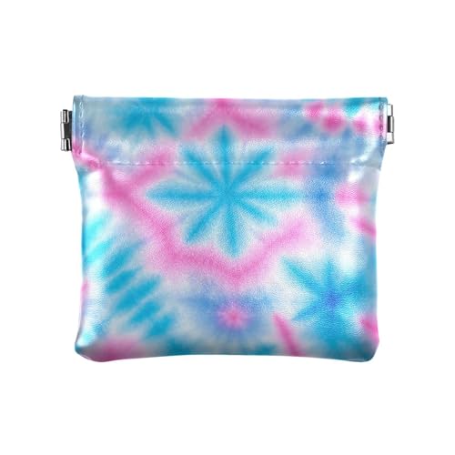 Amooorous Blau-rosa Tie-Dye Damen Leder Münzgeldbörse Geldbörse Niedliche Kleingeldbörse für Männer Frauen Reisen, Blau-rosa Batikfärbung, 1 size von Amooorous