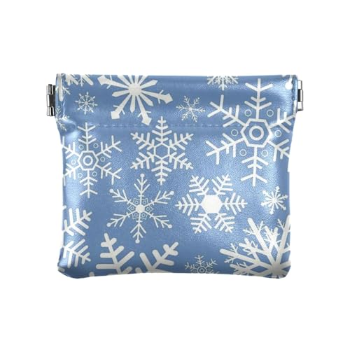 Amooorous Blau und Weiß Weihnachten Schneeflocken Damen Leder Münzgeldbörse Kleingeld Geldbörse Wasserdicht Kleingeld Geldbörse mit Verschluss für Männer Frauen Reisen, Blau-weiße von Amooorous