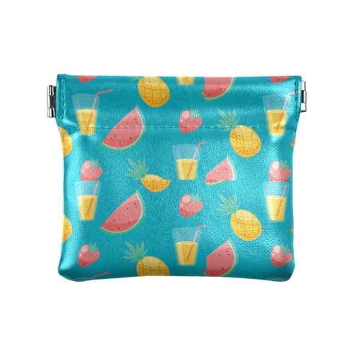 Amooorous Blaue Ananas Wassermelone Obst Party Frauen Leder Münzbörse Fancy Mini Make-up Tasche für Mädchen Damen Handtasche, Blaue Ananas-Wassermelonen-Fruchtparty, 1 size von Amooorous