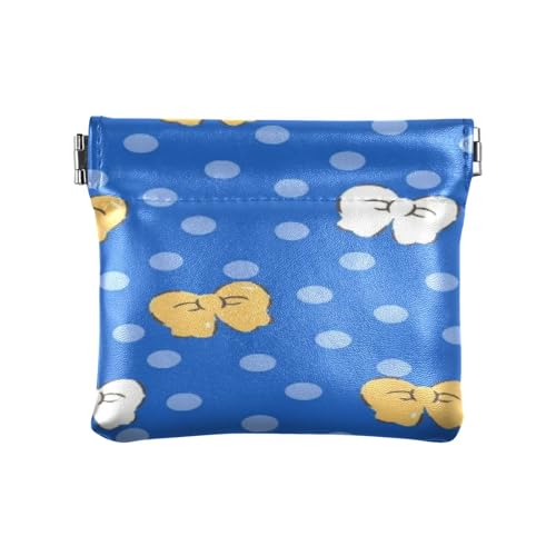 Amooorous Blaue Cartoon-Schleife, Leder-Münzgeldbörsen, ausgefallene Mini-Kosmetiktasche für Mädchen und Damen, Blaue Cartoon-Schleife, 1 size von Amooorous