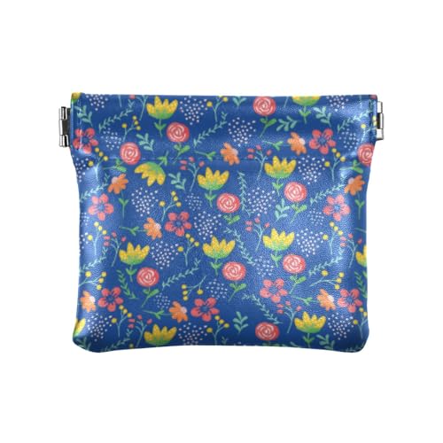 Amooorous Blaue schlichte Damen-Geldbörse aus PU-Leder, niedlicher Schmuck-Organizer für Damen, Blaue einfache Blume, 1 size von Amooorous