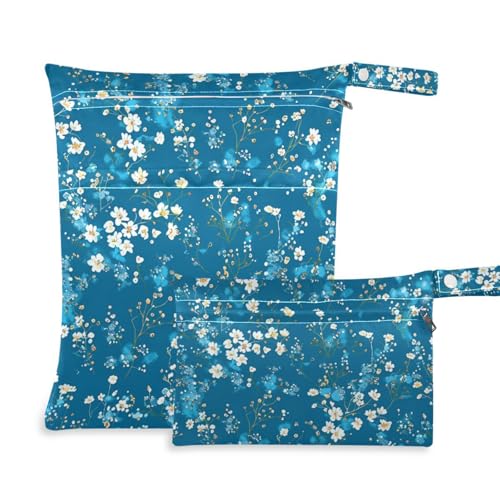 Amooorous Blaue und weiße Ölgemälde, Blumen, waschbar, wasserdicht, 2 Stück, Reiseutensilien für Babys mit Griffen für Babywindeln, Baden von Amooorous