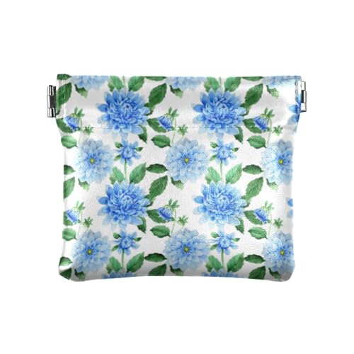 Amooorous Blue Fresh Simple Flower Damen Leder Münzgeldbörsen Pouches Fancy Mini Kleingeld Geldbörse Münzfach für Frauen Mädchen, Blue Fresh Simple Flower, 1 size von Amooorous