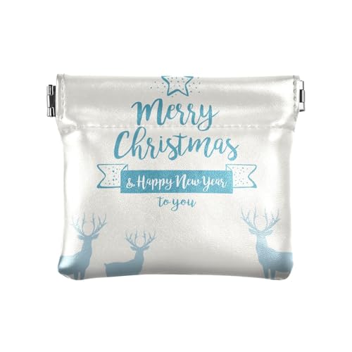 Amooorous Blue Merry Christmas Party Damen Herren Leder Münzgeldbörsen Einzigartiger Verschluss Geldbörse Kartenhalter für Männer Frauen Reisen, Blaue Frohe Weihnachten Party, 1 size von Amooorous