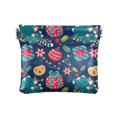 Amooorous Blue Merry Christmas Party PU Leder Kleingeldbörse Cute Makeup Periode Tasche für Frauen, Blaue Frohe Weihnachten Party, 1 size von Amooorous