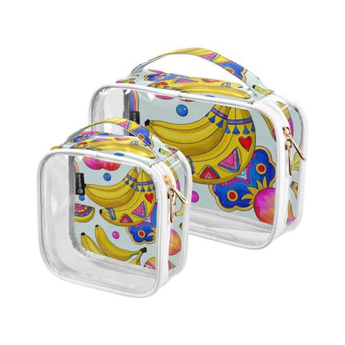 Amooorous Bolsa de almacenamiento Kulturbeutel, Boho, Obst, Banane, bunt, modisch, transparent, dekorativ, TSA-geprüft, wasserabweisend, Make-up-Tasche, klein, für Herren, 2 Stück, Boho-Fruchtbanane, von Amooorous