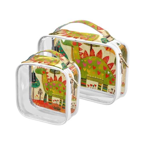 Amooorous Bolsa de almacenamiento Kulturbeutel im Kritzelei-Stil, Cartoon-Dinosaurier, herzförmig, transparent, dekorativ, TSA-genehmigt, tragbare große Kosmetiktaschen für Frauen, Rasierutensilien, 2 von Amooorous