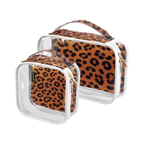 Amooorous Bolsa de almacenamiento Kulturbeutel mit künstlichem Glitzer-Leopardenmuster, Orange, transparent, dekorativ, TSA-geprüft, multifunktionale Kosmetiktasche, Reise, Rasierset, Herren, 2 Stück, von Amooorous