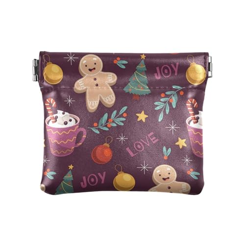 Amooorous Braun Weihnachten Party Damen PU Leder Münzbörse Wasserdicht Kosmetiktaschen für Geldbörse für Frauen, Braune Weihnachtsfeier, 1 size von Amooorous