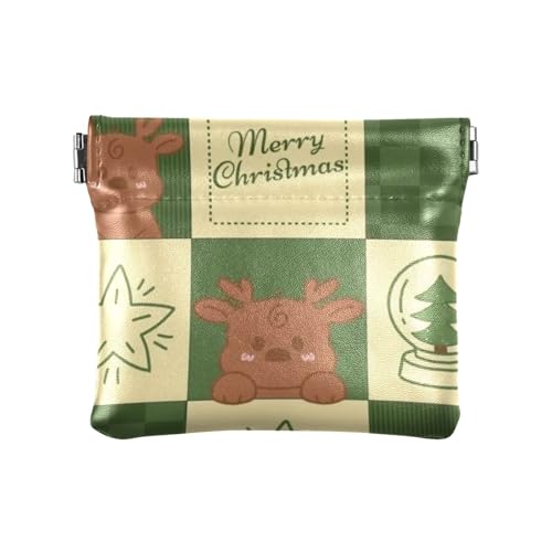 Amooorous Braun und Grün Weihnachten Quadrate Damen Kleine Leder Münzbörse Geldbörse Geldbörse Niedlich Mini Geldbörse Geldbörse für Männer Frauen Reisen, Braune und grüne Weihnachtsquadrate, 1 size von Amooorous