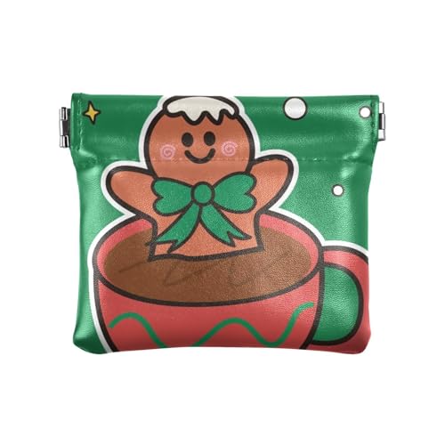 Amooorous Braune Weihnachts-Lebkuchen-Damen-Münzgeldbörsen aus Leder, praktische Kosmetiktaschen für Geldbörse für Männer Frauen Reisen, Brauner Weihnachtslebkuchen, 1 size von Amooorous