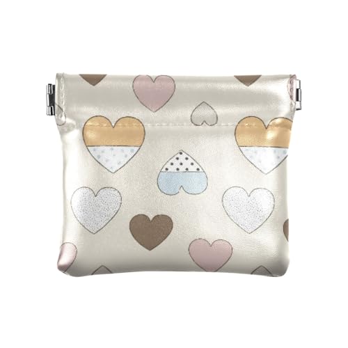 Amooorous Brown Design Heart Damen Kleingeldbörse Leder Kleingeldbörse Tragbare Kartenetuis Geld Organizer für Mädchen Frauen Damen, Braunes Design Herz, 1 size von Amooorous