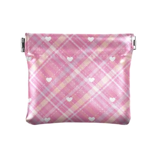 Amooorous Buffalo Plaid Check Tartan Schottland Pfirsich Liebe Damen Leder Münzgeldbörse Portmonee für Mädchen Damen Handtasche, Buffalo Plaid Schottenkaro Schottland Pfirsich Liebe, 1 size von Amooorous