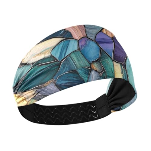 Amooorous Bunte, luxuriöse, unregelmäßige Marmor-Textur, nahtloses Muster, 4 feuchtigkeitsableitende Schweiß-Stirnbänder für Damen, dehnbares Schweißband für Volleyball, Basketball, Yoga, Cinta Para von Amooorous