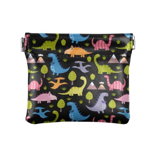 Amooorous Bunte Cartoon-Dinosaurier-Münzgeldbörse für Damen, Leder, wasserdicht, Make-up-Tasche, Wechselgeldbörse für Männer und Frauen, Bunte Cartoon-Dinosaurier, 1 size von Amooorous