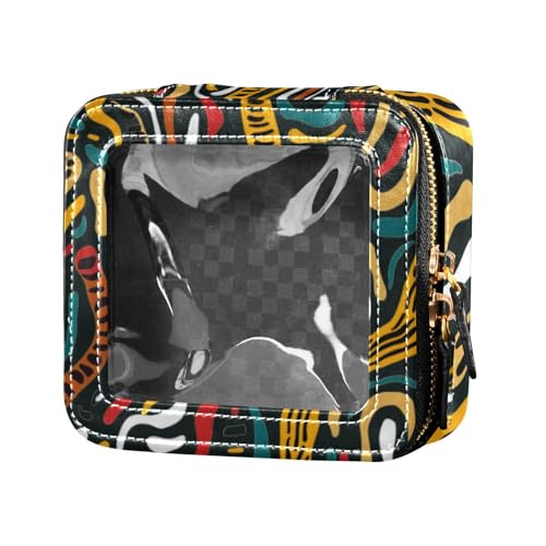Amooorous Bunte Cartoon-Linie, transparente Make-up-Tasche, Leder-Kulturbeutel, tragbarer Make-up-Organizer für Damen, Bunte Cartoon-Linie, 1 size von Amooorous