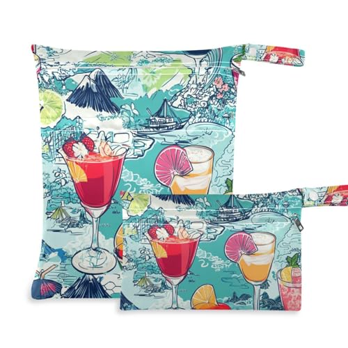 Amooorous Bunte Cartoon-Obst-Cocktail-Taschen für Babys, 2 Stück, Reiseutensilien zum Fliegen, mit Griffen für Pool, Baby-Windeln von Amooorous