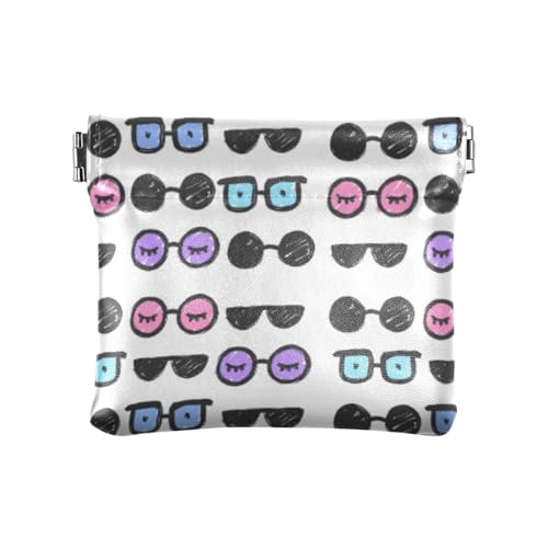 Amooorous Bunte Cartoon-Sonnenbrille, PU-Leder, Münzgeldbörse, praktische Mini-Kosmetiktasche für Damen, Jungen, Mädchen, Bunte Cartoon-Sonnenbrille, 1 size von Amooorous