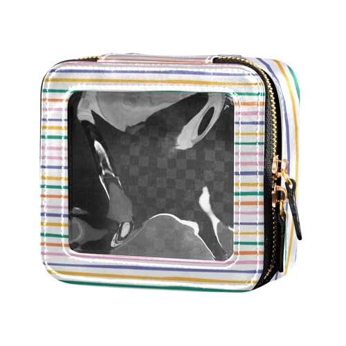 Amooorous Bunte Design-Linien, niedliche Make-up-Tasche, transparente Kulturbeutel, kleine Kosmetiktasche für Geldbörse zum Fliegen, Bunte Designlinien, 1 size von Amooorous