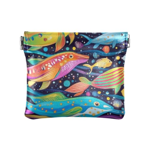Amooorous Bunte Geldbörse aus Leder mit psychedelischen Meerestieren, Wal, praktischer Schmuck-Organizer für Damen, Buntes psychedelisches Meerestierwal, 1 size von Amooorous
