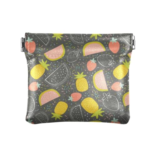 Amooorous Bunte Obstmuster-Geldbörse für Damen, Leder, Münzgeldbörse, tragbarer Verschluss, Kartenhalter für Frauen und Mädchen, Buntes Obstmuster, 1 size von Amooorous