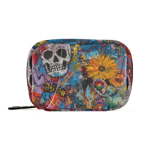 Amooorous Bunte Skelett-Ölgemälde-Medizintaschen mit abnehmbaren Fächern, wiederverwendbarer Organizer mit Reißverschluss für Geldbörse Amooorous Bunte Skelett-Ölgemälde-Medizintaschen mit abnehmbaren Fächern, wiederverwendbarer Organizer mit Reißverschluss für Geldbörse von Amooorous