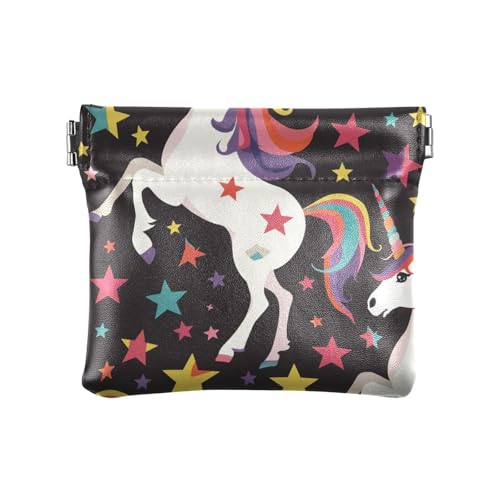 Amooorous Bunte Stern-Einhörner für Damen, klein, Leder, Kleingeldbörse, niedliche Mini-Geldbörse für Männer und Frauen, Bunte Stern-Einhörner, 1 size von Amooorous