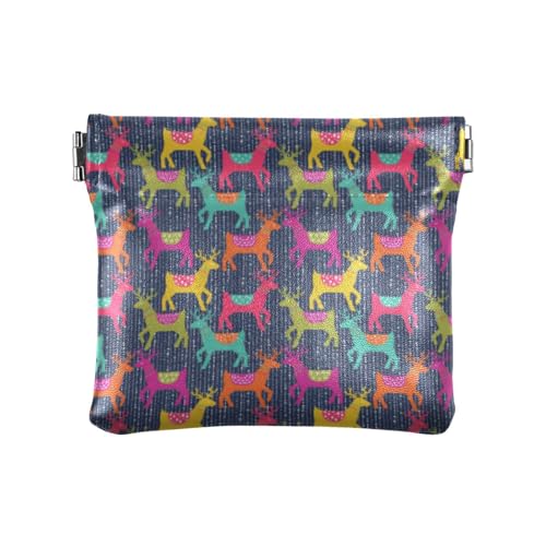 Amooorous Bunte Weihnachts-Elch-Damen-Münzgeldbörse, niedlicher Münzhalter für Damen und Mädchen, Farbenfroher Weihnachtselch, 1 size von Amooorous