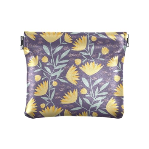 Amooorous Buntes Blumenmuster lila Damen Leder Münzgeldbörse Wasserdicht Kartenhalter für Mädchen Damen Handtasche, Buntes Blumenmuster in Violett, 1 size von Amooorous