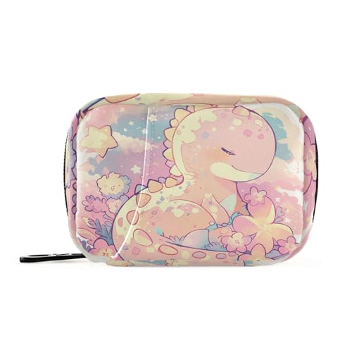 Amooorous Cartoon-Baby-Dinosaurier-Motiv, kindlicher Kritzel-Stil, Pastellfarben, Reise-Medikamententasche mit abnehmbaren Fächern, praktischer Pillenbeutel für die Geldbörse von Amooorous