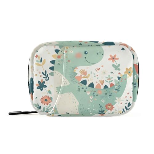 Amooorous Cartoon-Baby-Dinosaurier-Tasche im kindlichen Doodle-Stil, Pastellfarben, Medizin-Organizer-Tasche mit abnehmbaren Fächern, befestigbarer Reise-Pillen-Organizer für Geldbörse, von Amooorous