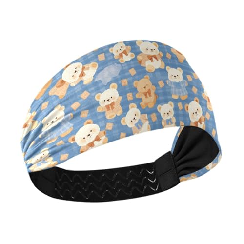 Amooorous Cartoon-Bären, süßes Karomuster, feuchtigkeitsableitendes Stirnband für Damen, dehnbares Schweißband für Damen, für Fitnessstudio, Fitnessstudio, cintillos de pelo para mujeres von Amooorous