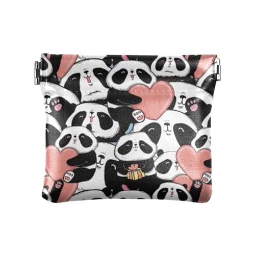 Amooorous Cartoon Cute Black and White PandaWomen's Leather Coin Change Purse Cute Mini Change Wallet Coin Pocket for Girls Ladies Handbag, Cartoon-süßer schwarz-weißer Panda, 1 size von Amooorous