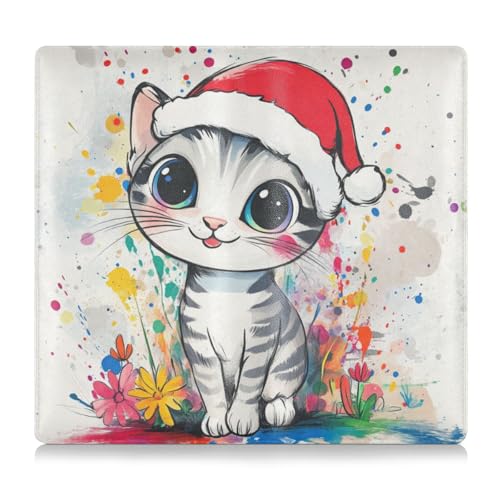 Amooorous Cartoon Cute White Merry Christmas Cat Premium Leather Car Registration and Insurance Holder Document Wallet for Cards, Essential Document, Driver License Vehicle Paperwork von Amooorous