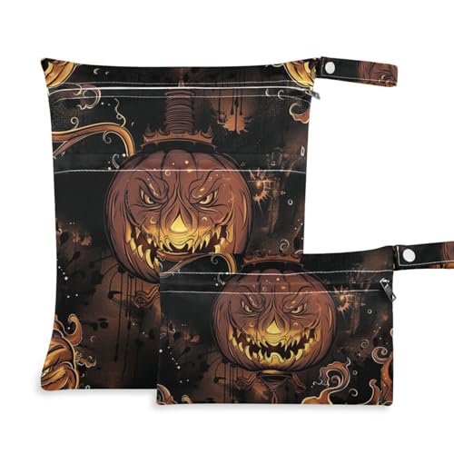 Amooorous Cartoon Evil Halloween Gelb Kürbis wasserdichte Badeanzugtasche 2 Stück Reiseutensilien für Babys mit Griffen für Fitnessstudio, Yoga von Amooorous