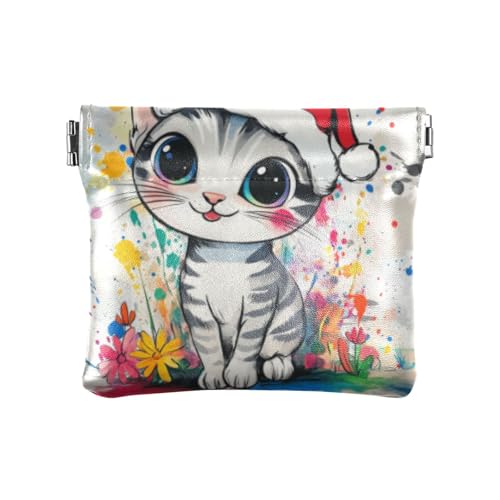 Amooorous Cartoon-Geldbörse mit niedlicher weißer Katze, Leder, ausgefallener Schmuck für Frauen, Cartoon-niedliche weiße Weihnachtskatze, 1 size von Amooorous