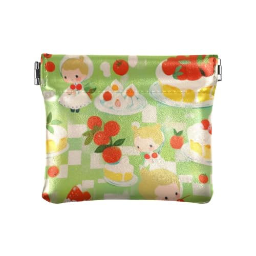 Amooorous Cartoon-Obstkuchen-Geldbörse für Damen, PU-Leder, Münzbörse, einzigartiger Schmuck für Damen, Cartoon-Obstkuchen, grün, 1 size von Amooorous