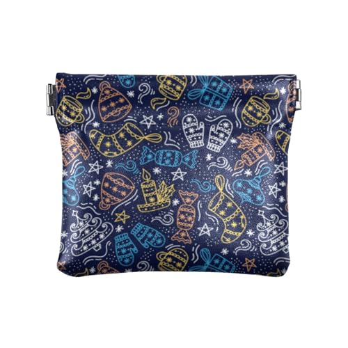 Amooorous Christmas Doodle Line IconsDamen Leder Münzbörse Geldbörse Niedlich Kartenhalter für Männer Frauen Reisen, Weihnachts-Doodle Line Icons, 1 size von Amooorous