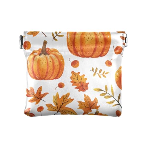 Amooorous Damen-Geldbörse mit orangefarbenem Kürbis und Blättern, Leder, niedlicher Schmuck-Organizer für Damen, Orange Kürbis und Blätter, 1 size von Amooorous