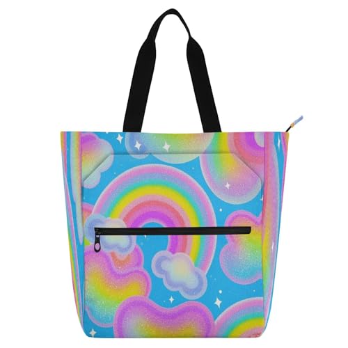 Amooorous Dekorative Bücher-Tragetasche für Jungen, Mädchen, Damen, Regenbogen mit bunten künstlichen Pailletten, große Tragetasche, Schultertasche mit Reißverschluss, für Schule, Einkaufen, Reisen Amooorous Dekorative Bücher-Tragetasche für Jungen, Mädchen, Damen, Regenbogen mit bunten künstlichen Pailletten, große Tragetasche, Schultertasche mit Reißverschluss, für Schule, Einkaufen, Reisen von Amooorous