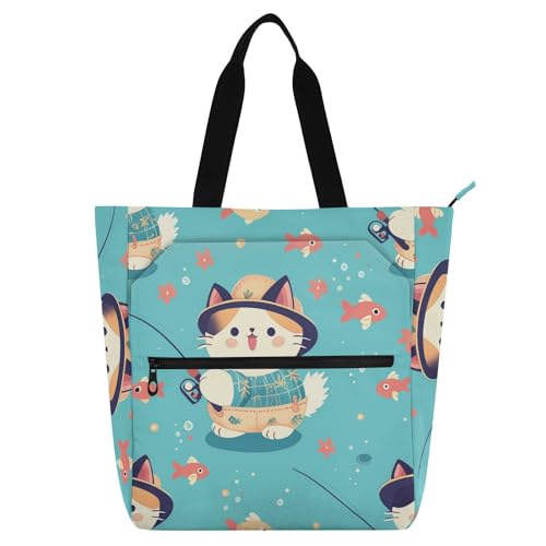 Amooorous Dekorative Bücher-Tragetasche für Kinder, Studenten, Erwachsene, Cartoon-Katze, Fisch, stabile Schul-Schultertasche mit Reißverschlusstaschen, für College, Einkaufen, Strand, Regenbogen de Amooorous Dekorative Bücher-Tragetasche für Kinder, Studenten, Erwachsene, Cartoon-Katze, Fisch, stabile Schul-Schultertasche mit Reißverschlusstaschen, für College, Einkaufen, Strand, Regenbogen de von Amooorous