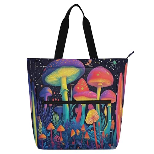 Amooorous Dekorative Büchertasche, Kunst-Tragetasche für Kinder, Jungen, Mädchen, neonfarben, coole Pilze, robust, Lehrer-Tragetasche, Bibliothekstasche für Schule, Einkaufen, Lebensmittel Amooorous Dekorative Büchertasche, Kunst-Tragetasche für Kinder, Jungen, Mädchen, neonfarben, coole Pilze, robust, Lehrer-Tragetasche, Bibliothekstasche für Schule, Einkaufen, Lebensmittel von Amooorous