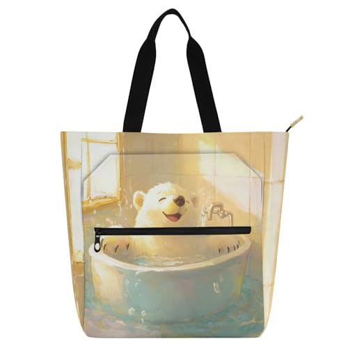 Amooorous Dekorative Kinder-Tragetasche, Klaviertasche für Jungen, Mädchen, Erwachsene, Cartoon, niedlicher weißer Badebär, große Aktivitätstasche, Kunst-Tragetasche mit Reißverschluss, für College Amooorous Dekorative Kinder-Tragetasche, Klaviertasche für Jungen, Mädchen, Erwachsene, Cartoon, niedlicher weißer Badebär, große Aktivitätstasche, Kunst-Tragetasche mit Reißverschluss, für College von Amooorous