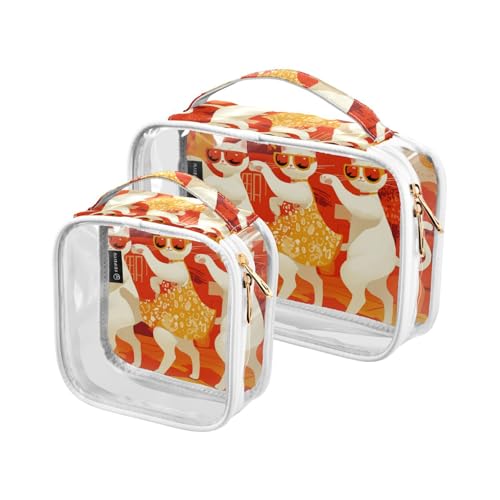 Amooorous Dekorative Kosmetiktasche in Form von weißen und orangen Katzen, TSA-zugelassene multifunktionale Kosmetiktasche, Rasierset für Herren, süße weiße Katze, Orange, 2 Stück, Süße orange weiße von Amooorous