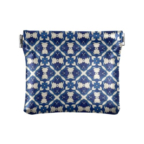 Amooorous Dunkelblau Bohemian Floral Damen Leder Geldbörse Geldbörse Tragbare Kosmetiktaschen für Mädchen Damen Handtasche, Dunkelblau Bohemian Floral, 1 size von Amooorous