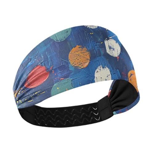 Amooorous Dunkelblauer Hintergrund, bunte Punkte, rutschfestes Workout-Stirnband, elastische Tennis-Schweißbänder für Tennis, Wandern, Fußball, Bandas para el cabello de mujer von Amooorous